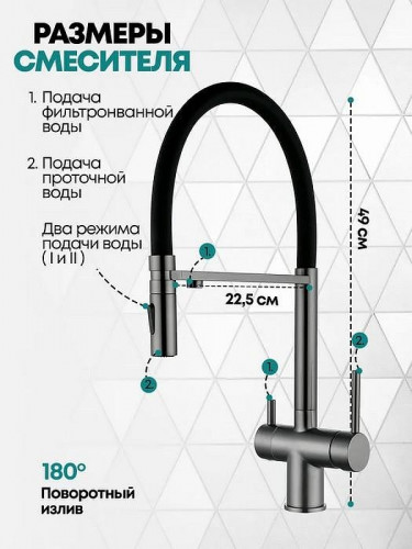 Смеситель для кухни Grocenberg GB4096BG Графит