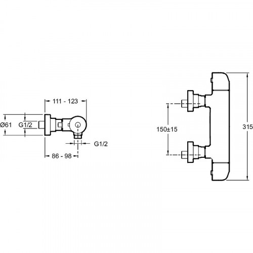 Смеситель для душа Jacob Delafon Villette E23720-CP с термостатом Хром латунь на стену