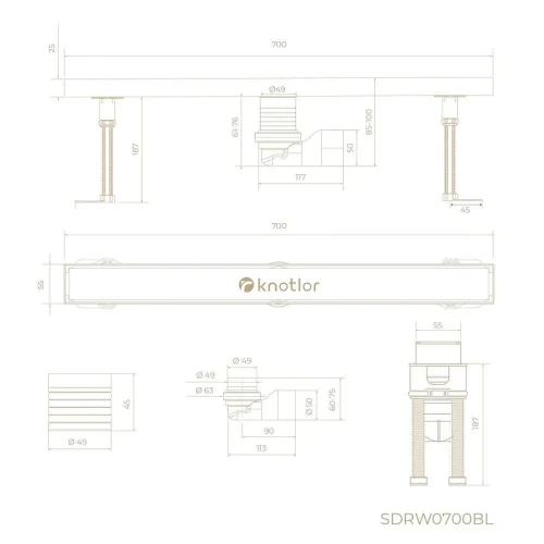 Душевой лоток Knotlor Земля 70 SDRW0700BL с решеткой цвет Черный матовый