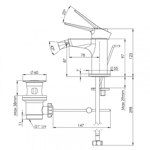 Смеситель для биде Remer Slash SL20 Хром латунь