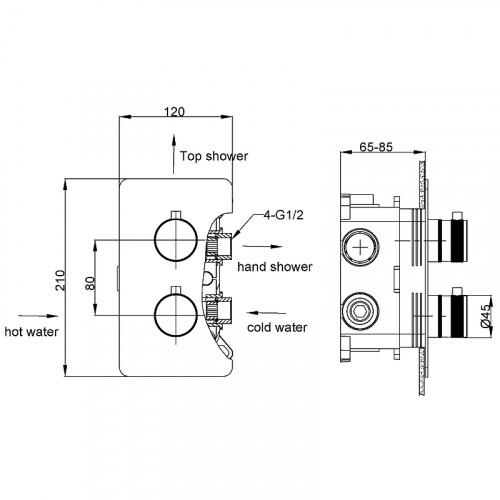 Смеситель для душа Boheme Cell 134-2-B с термостатом Черный матовый латунь встраиваемый