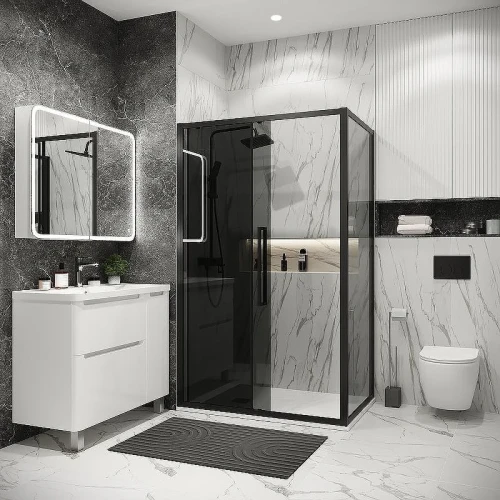 Душевой уголок Grossman Cosmo 130х70 120.K33.02.1370.21.10 профиль Черный матовый стекло тонированное