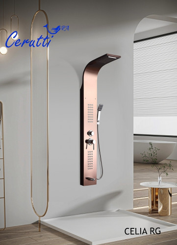 Душевая панель Ceruttispa Celia RG CT10406 с гидромассажем Розовое золото нержавеющая сталь на стену