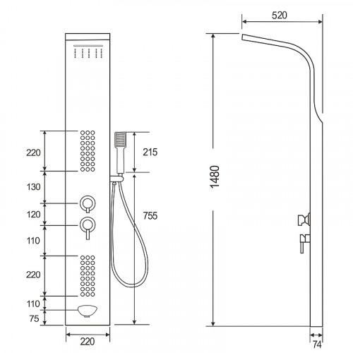 Душевая панель Ceruttispa Celia RG CT10406 с гидромассажем Розовое золото нержавеющая сталь на стену