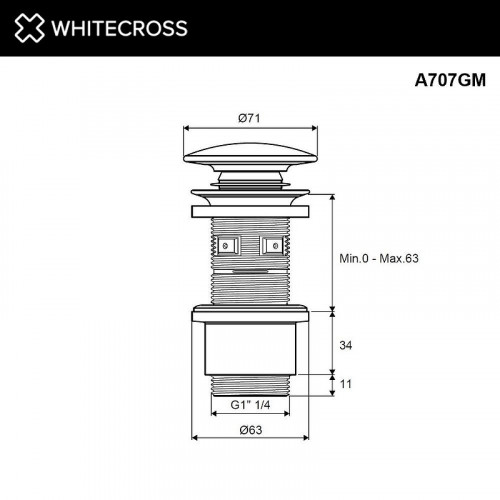 Донный клапан Whitecross A707GM click-clack цвет Оружейная сталь