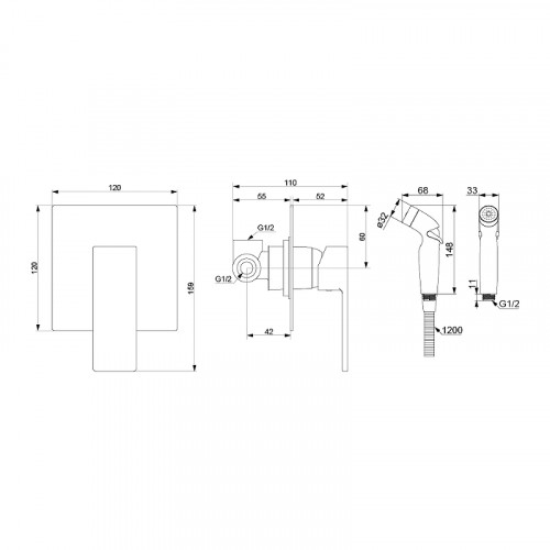 Гигиенический душ со смесителем Damixa Gala 537510300 Черный матовый латунь встраиваемый