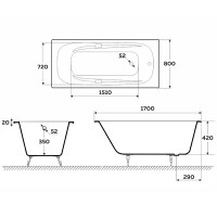 Чугунная ванна Delice Flex 170x80 DLR230631 без отверстий под ручки и антискользящего покрытия