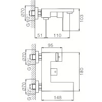 Смеситель для ванны Haiba HB60803-7 Черный матовый нержавеющая сталь на стену