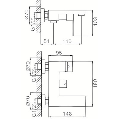 Смеситель для ванны Haiba HB60803-7 Черный матовый нержавеющая сталь на стену