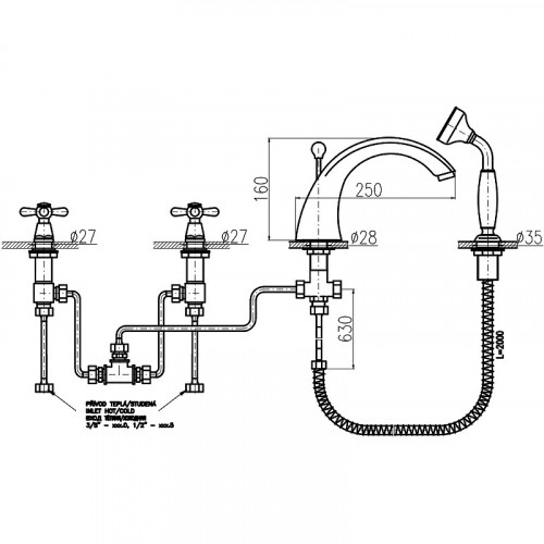 Смеситель на борт ванны Rav Slezak Morava retro MK169.5S Хром латунь