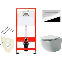 Комплект унитаза Ceramicanova Forma CN3009 с инсталляцией Tece Profil 9400412 с сиденьем Микролифт и клавишей смыва Хром глянцевый фарфор подвесной