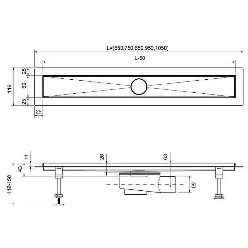 Душевой лоток Timo Drain System 70 DS230207/01 с решеткой Сатин / под плитку