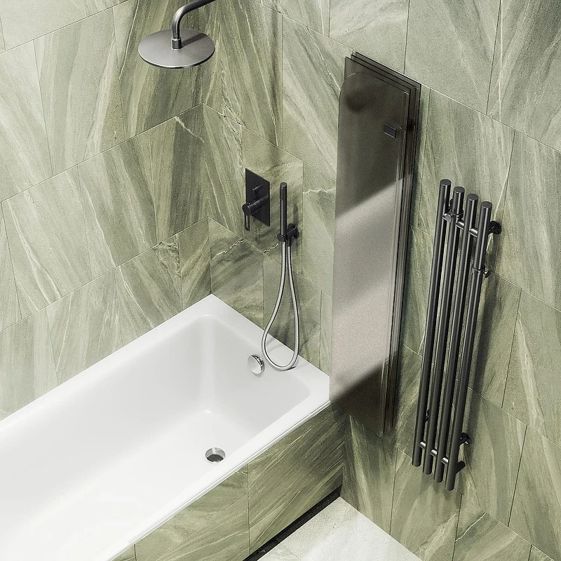 Шторка для ванны Maybah Glass MGV-586-6 980х1400 складная 4 секции Черный стекло бронзовое матовое