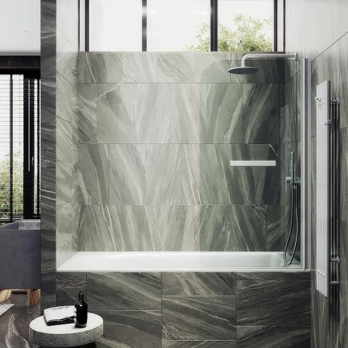 Шторка для ванны Maybah Glass MGV-782-5 700х1400 поворотная на монопетле с полотенцедержателем Хром матовый стекло прозрачное