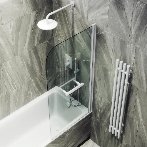 Шторка для ванны Maybah Glass MGV-782-5 700х1400 поворотная на монопетле с полотенцедержателем Хром матовый стекло прозрачное