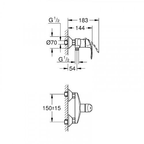 Смеситель для душа Grohe Eurosmart 33555002 Хром латунь на стену