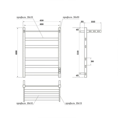 Электрический полотенцесушитель APEXTERMO Terra 600x400 TR01164WM с полкой цвет Белый матовый