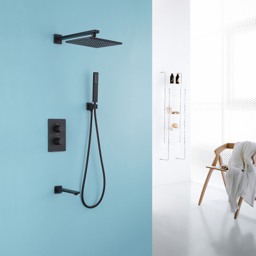 Душевая система Abber Insel AF8050B с термостатом Черная матовая латунь встраиваемый