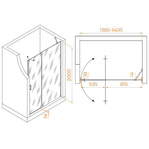 Душевая дверь RGW Hotel HO-014 140 350601414-21 профиль Хром стекло матовое
