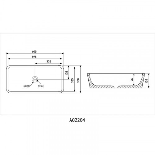 Раковина-чаша Abber Rechteck 60 AC2204 Белая накладная