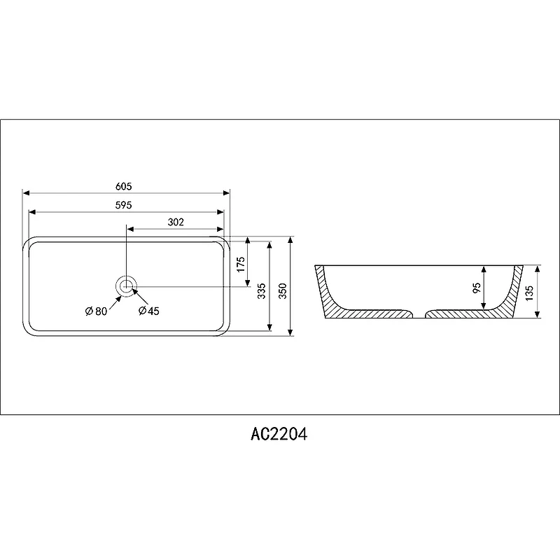 Раковина-чаша Abber Rechteck 60 AC2204 Белая накладная