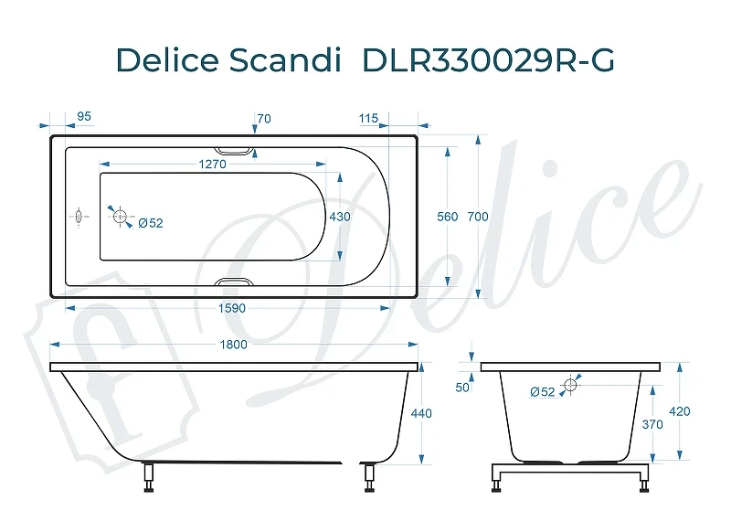 Ванна из искусственного камня Delice Scandi 180х70 DLR330029R-G цвет Белый