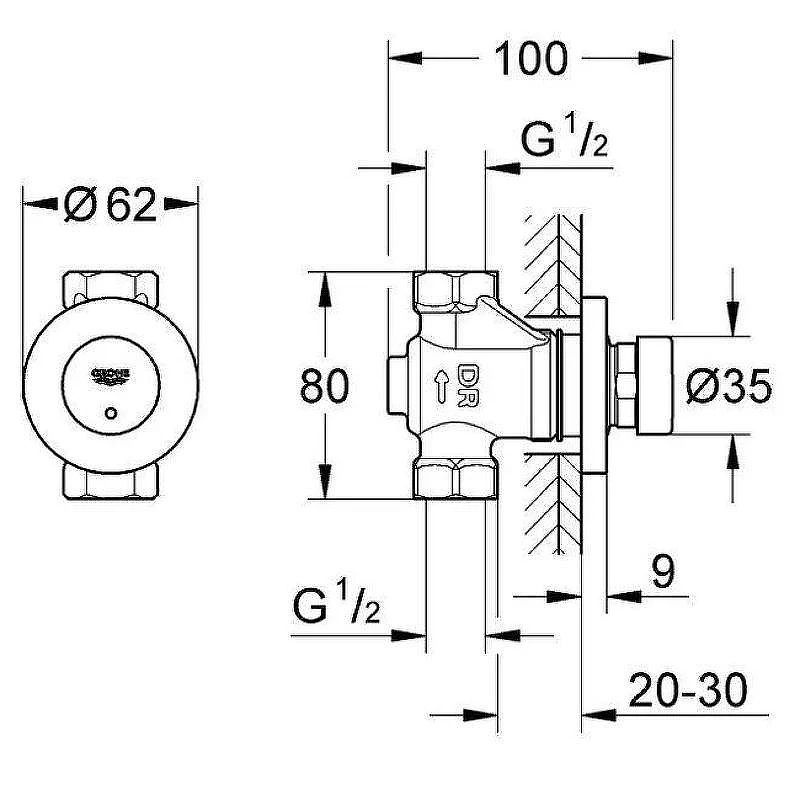 Запорный вентиль Grohe Euroeco Cosmopolitan S 36268000 Хром