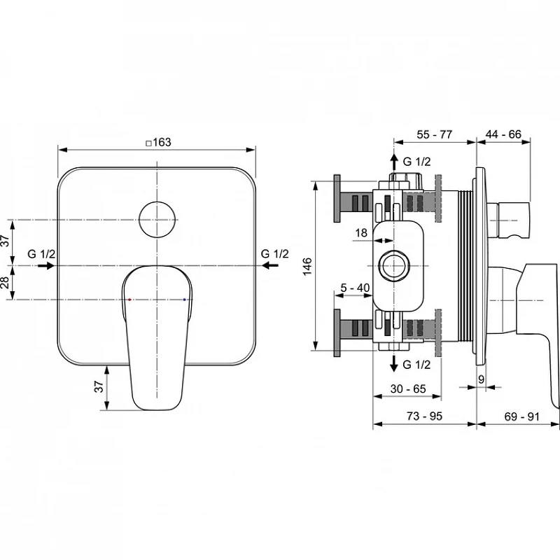 Смеситель для душа Ideal Standard Cerafine Model D A7348AA Хром латунь встраиваемый