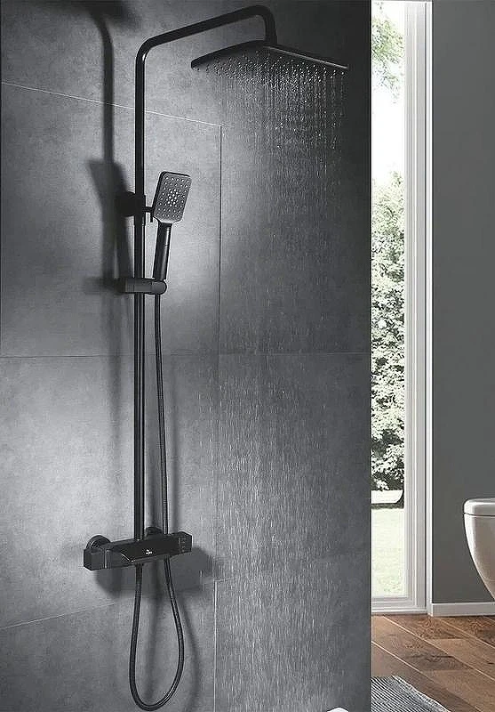 Душевая система Rose R37H R3736H с термостатом Черная матовая