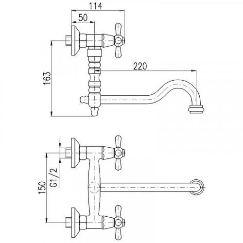 Смеситель для кухни Rav Slezak Morava retro MK101.5/29SM Бронза латунь на стену