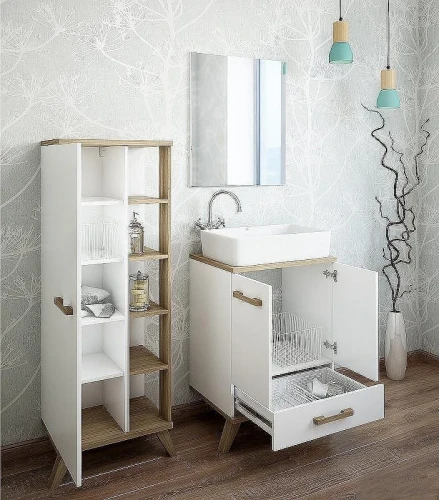 Тумба с раковиной Sanflor Ингрид 60 С12473 Белая Вяз швейцарский