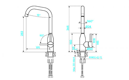 Смеситель для кухни KUCHENSTERN FILA 410SS40 цвет Нержавеющая сталь