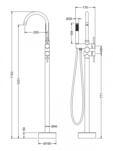 Смеситель для ванны Timo Saona 2300/03Y-CR Черный на пол