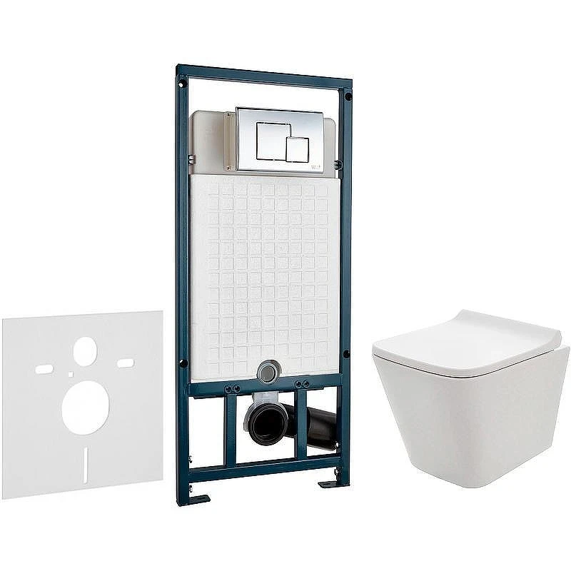 Унитаз с инсталляцией AQUAme AQM2004 + WeltWasser WW Marberg 507 10000005949+10000005953 с сиденьем Микролифт с клавишей смыва Хром глянцевый