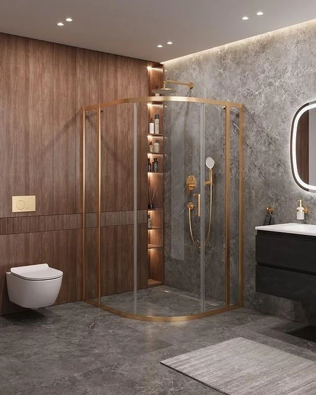 Душевой уголок Cezares Molveno 120x110 MOLVENO-RH-11-120/110-C-BORO-IV профиль Брашированное золото стекло прозрачное
