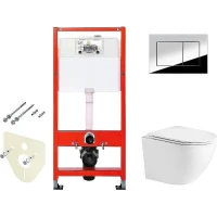 Унитаз с инсталляцией WeltWasser Merzbach 043 GL-WT 10000009939 + Tece Profil 9400412 с сиденьем Микролифт и клавишей смыва Хром глянцевый