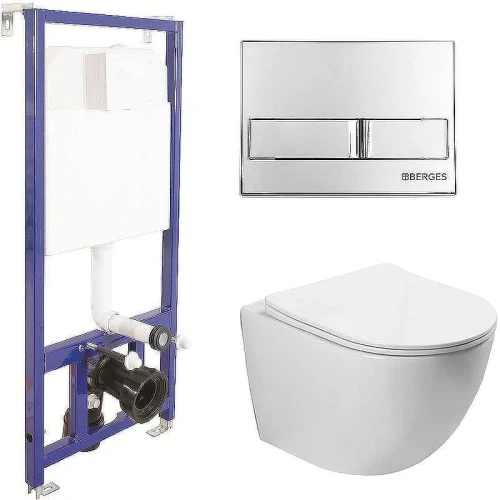 Унитаз с инсталляцией Vincea Globo VT1-14S + Berges Novum L3 040213 с сиденьем Микролифт и клавишей смыва Хром