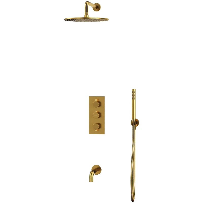 Душевая система Whitecross Y brushed gold YSET11GLB с термостатом Брашированное золото латунь встраиваемый