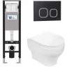 Комплект унитаза с инсталляцией WeltWasser AMBERG 350 + ERLENBACH 004 GL-WT + AMBERG RD-BL 10000012289 цвет Белый глянцевый с сиденьем Микролифт и клавишей смыва цвет Черный