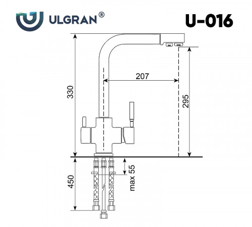 Смеситель для кухни Ulgran Classic U-016-309 Темно-серый латунь