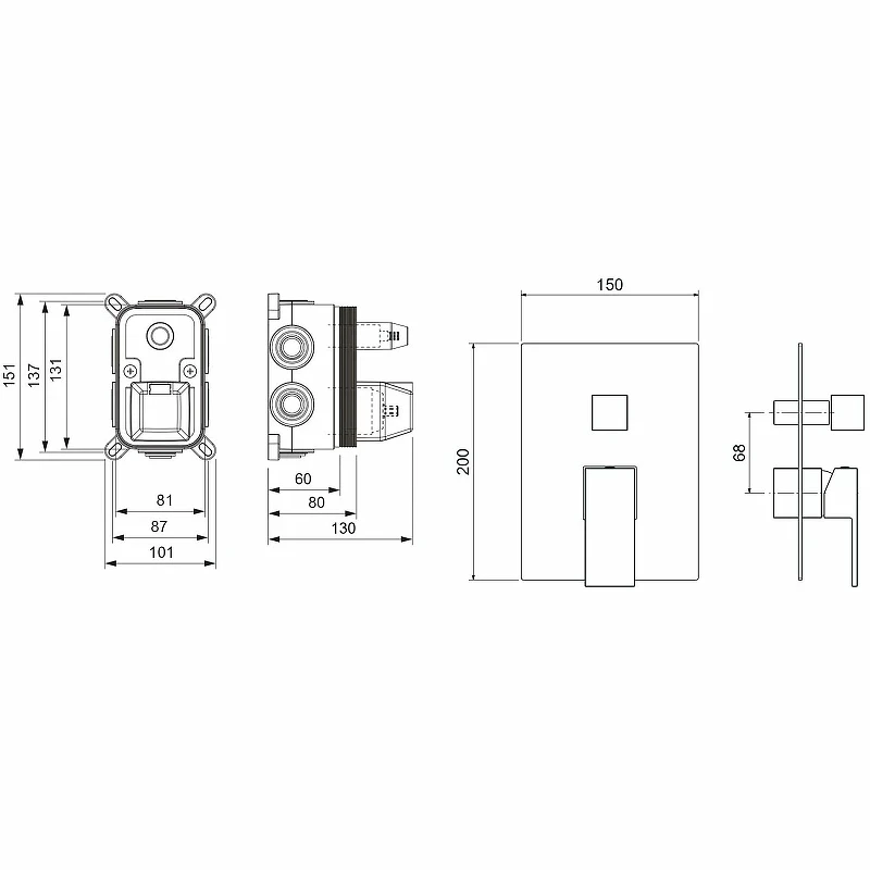 Смеситель для душа Aquatek Либра AQ1647MB Черный матовый латунь встраиваемый