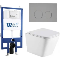 Комплект унитаза с инсталляцией WeltWasser BAMBERG 545 + GELBACH 043 MT-WT + BAMBERG CR 10000012806 цвет Белый матовый с сиденьем Микролифт и клавишей смыва цвет Хром
