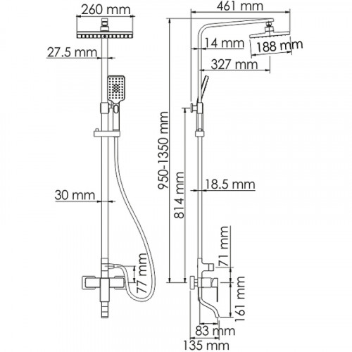 Душевая система WasserKRAFT A16501 Хром латунь на стену