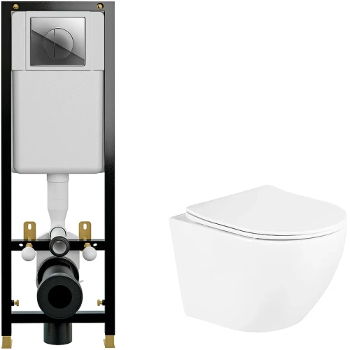 Комплект унитаза BelBagno Uno BB3105CHR/SC с инсталляцией Cersanit Black 35 S-IN-BLACK-Cg-w с сиденьем Микролифт и клавишей смыва Хром фаянс подвесной