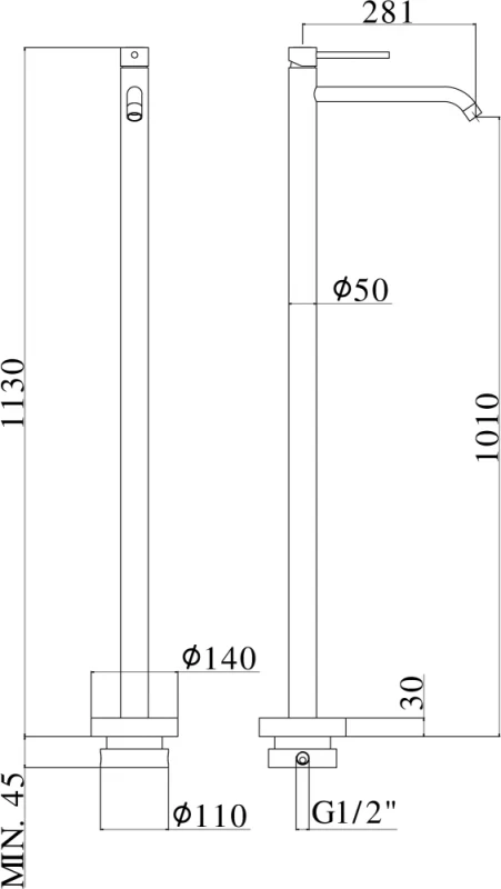 Смеситель для раковины Paffoni Light LIG031NO Черный матовый на пол