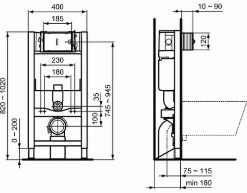 Инсталляция для унитаза Ideal Standard Prosys R009167 без клавиши смыва