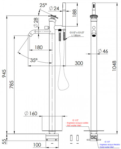 Смеситель для ванны Remer Chrono CH08NO цвет Черный матовый