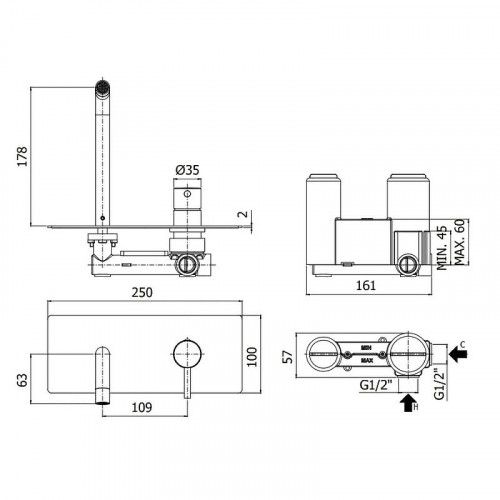 Смеситель для раковины Paffoni Light LIG105NO Черный матовый латунь встраиваемый