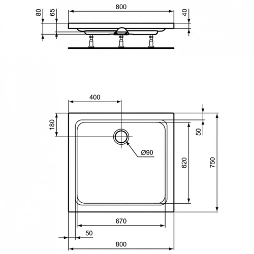 Акриловый поддон для душа Ideal Standard Hotline 80X75 K277101 цвет Euro White / Евробелый