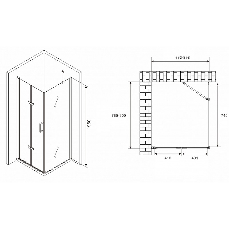 Душевой уголок Abber Zart 90x80 AG08090P-S81 профиль Хром стекло прозрачное
